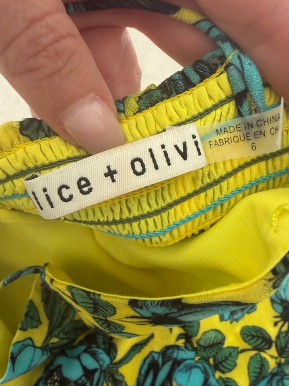 Alice + Olivia Yellow Floral Sundress with Teal Accents - Picture 5 of 6